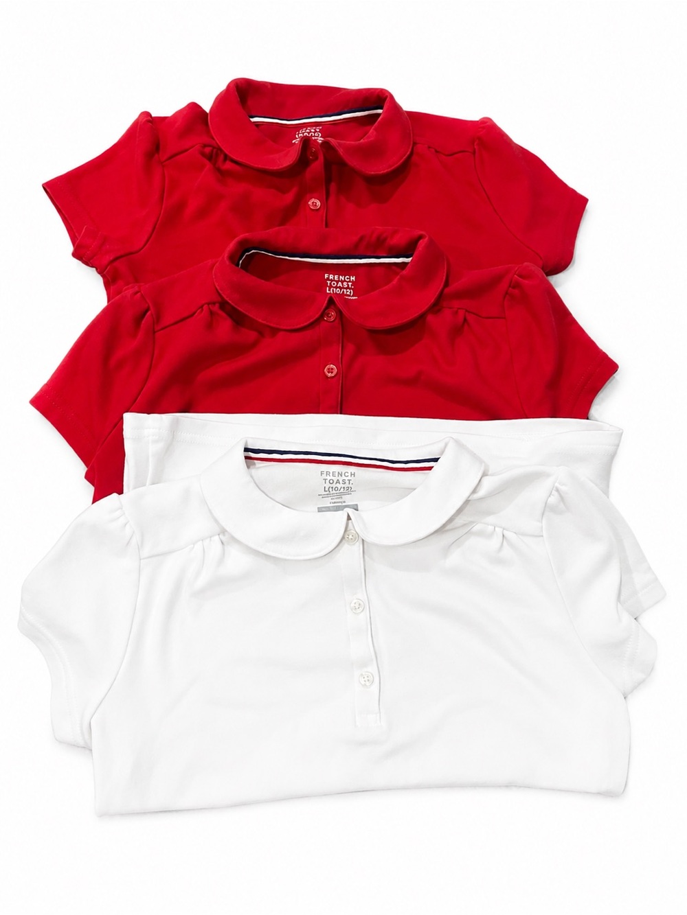 French Toast Girls' Peter Pan Collar Polo Tops - Red & White (3-Pack)